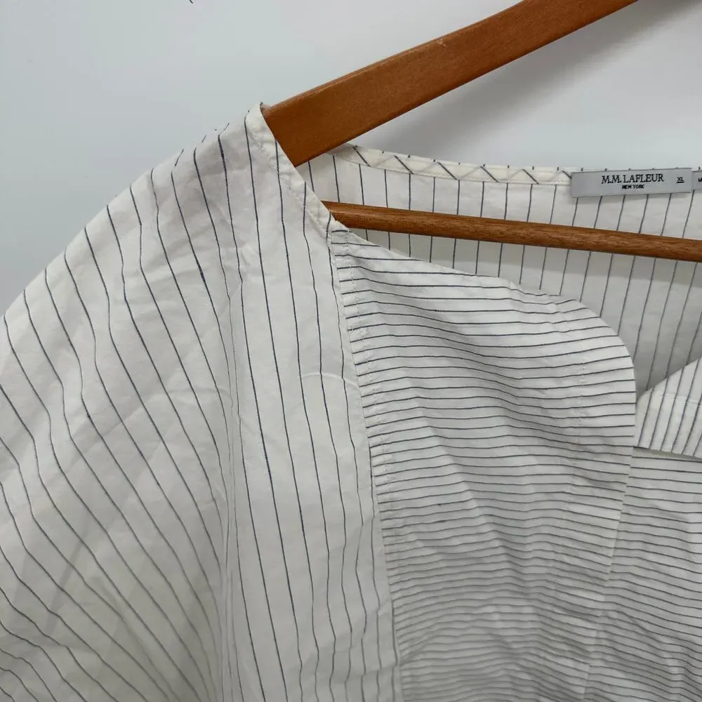 M.M. LaFluer Stripe Linen Cotton Blend Poplin Top // XL - Picture 3 of 8